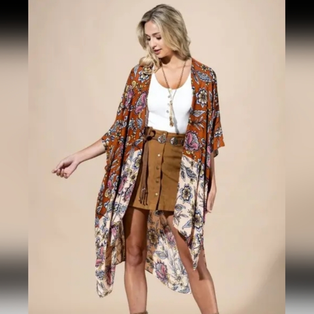 Bohemian Floral Open-Front Kimono